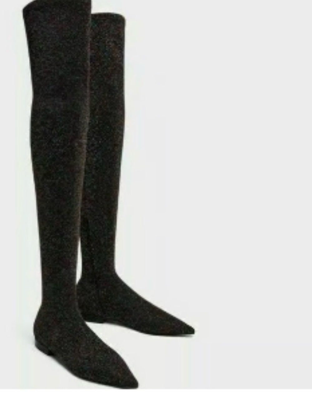 Zara Black Glitter Over-the-Knee Flat Boots - Picture 2 of 11